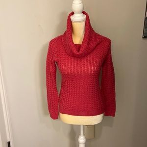 Hot pink turtleneck sweater from Banana Republic